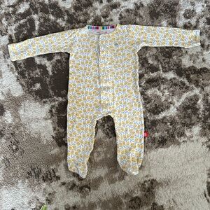 Magnetic Me Yellow & White Lemon-Print Footed One-Piece